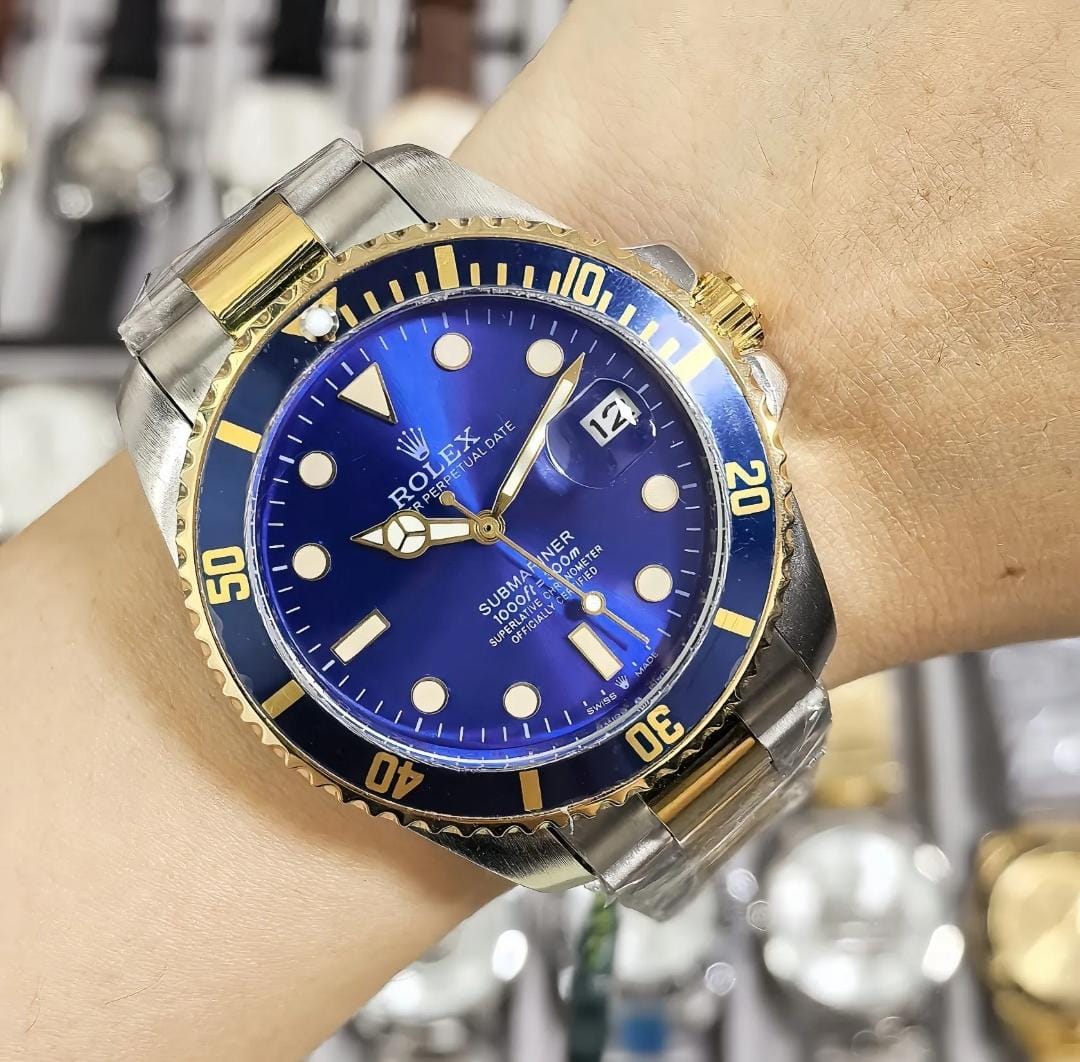 Reloj inteligente moderno rolex con correa de dos tonos esfera azul